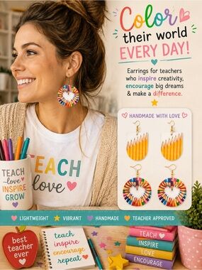 Colorful Earrings - Teacher Gift - Pencil Earrings - Crayon Earrings
